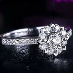 Snowflake Wedding Ring, Silver Flower Ring 7.5